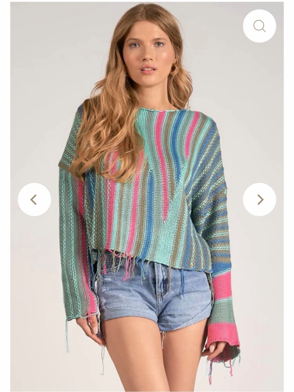 Elan Striped Lightweight Knit Sweater in Teal & Pink